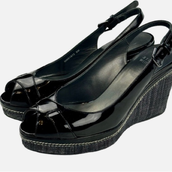 Stuart Weitzman - Women's Patent Wedge Shoes (black-size 6 1/2) - Picture 8 of 13